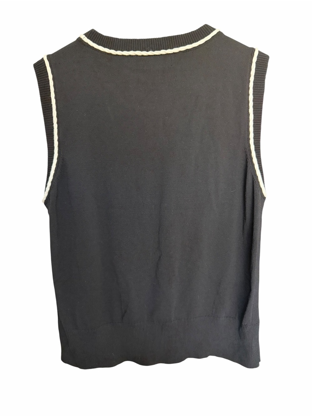 Karl Lagerfeld Black Knit Sleeveless Top with White twist Piping - Picture 3 of 10